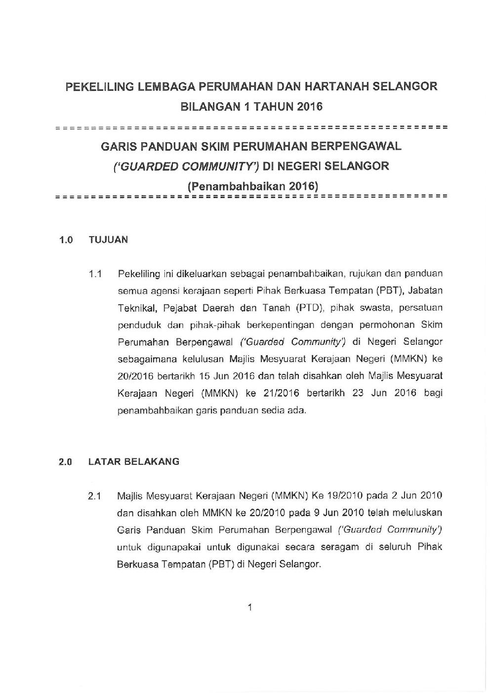 Pekeliling Bil 1 Tahun 2016 'Guarded Community'